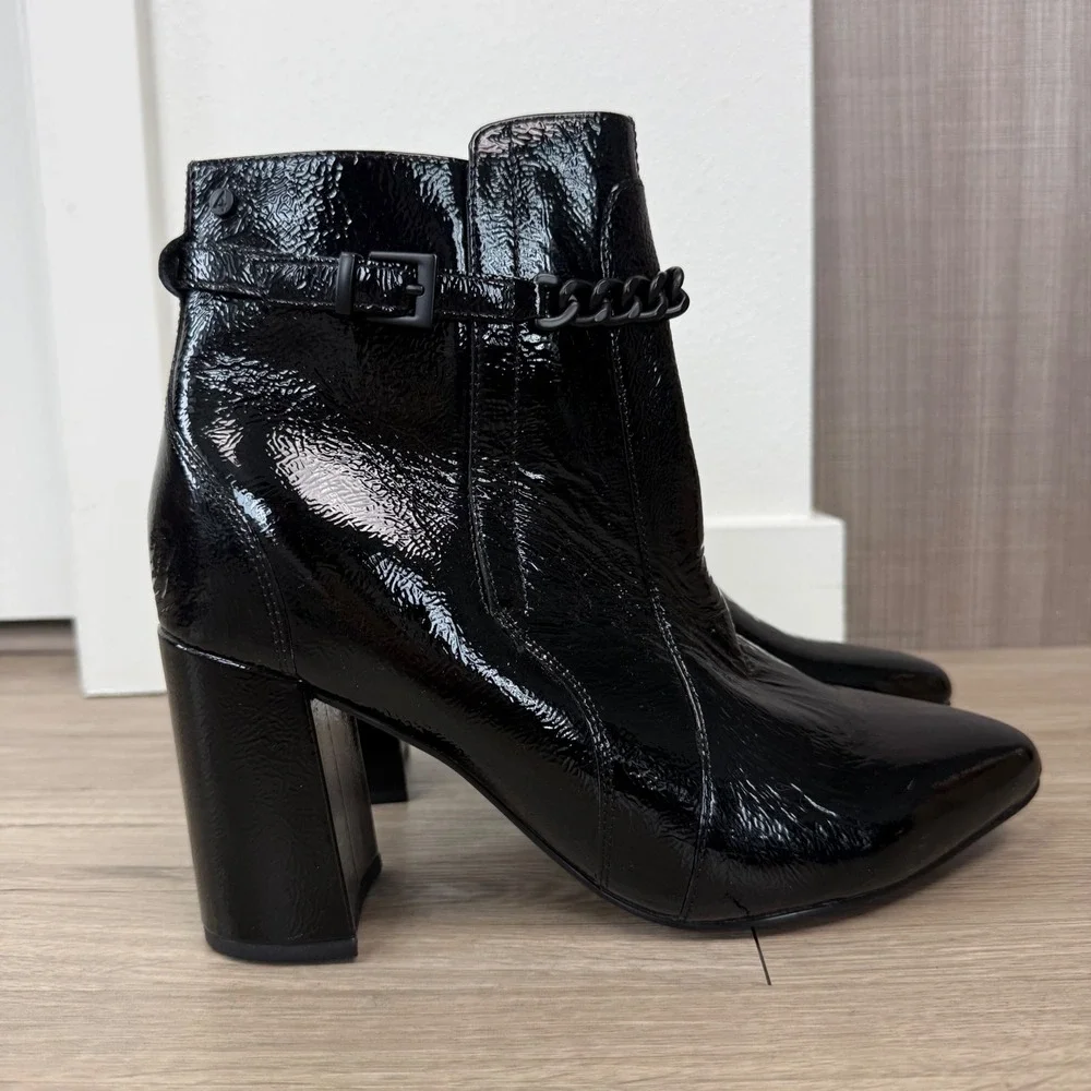 NWOB‎ FRANKIE4 Black Patent Leather Maisie Heeled Ankle Boots